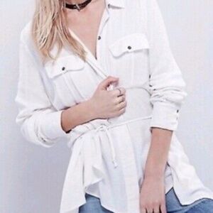 Free People White Waffle Knit Button Down Top XS